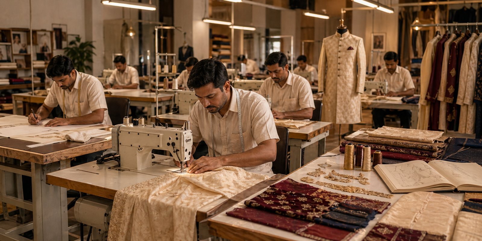 Craft workshop for Indian menswear production