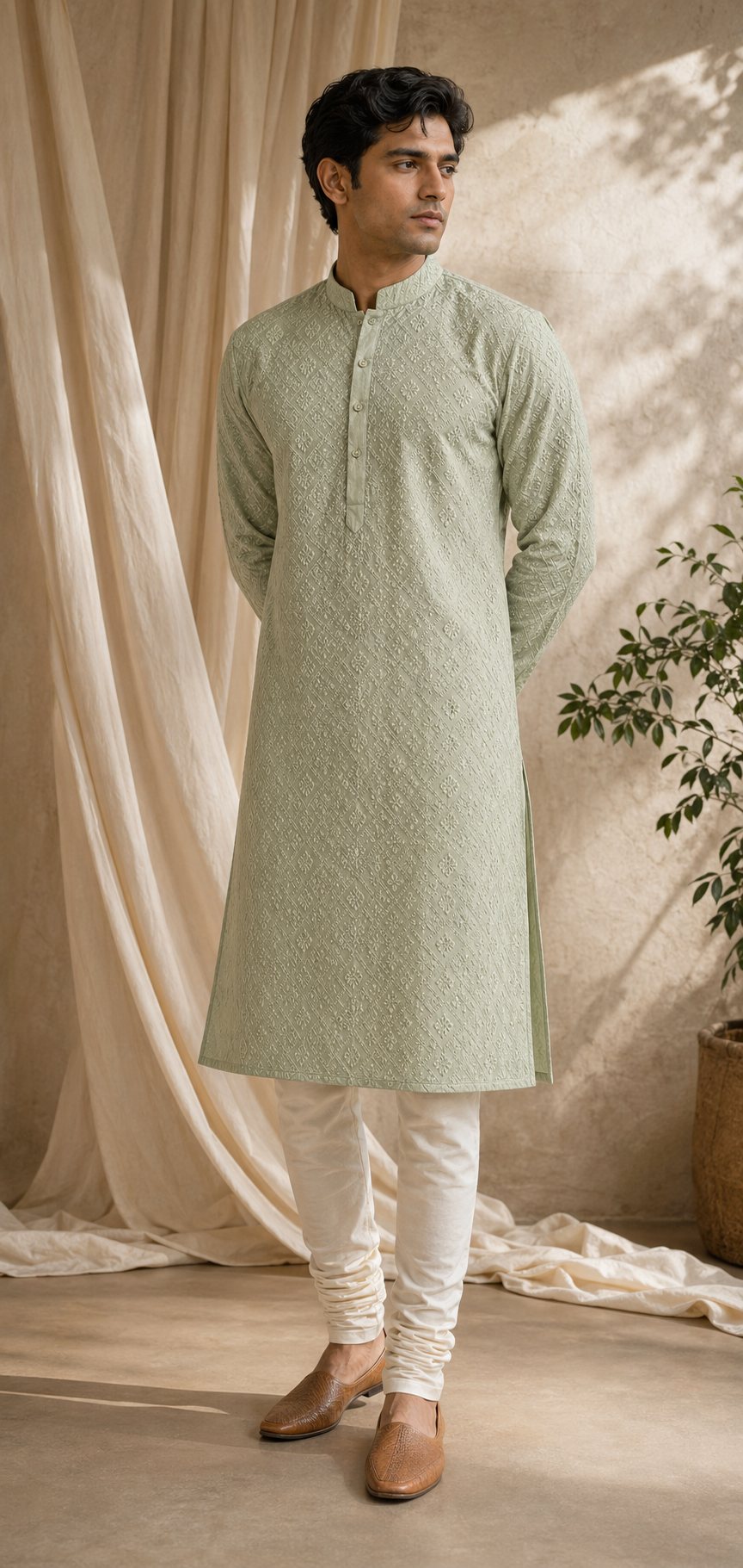 Sage green kurta set