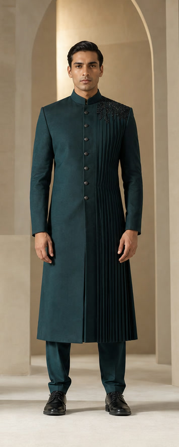 Deep teal longline Indo-Western achkan