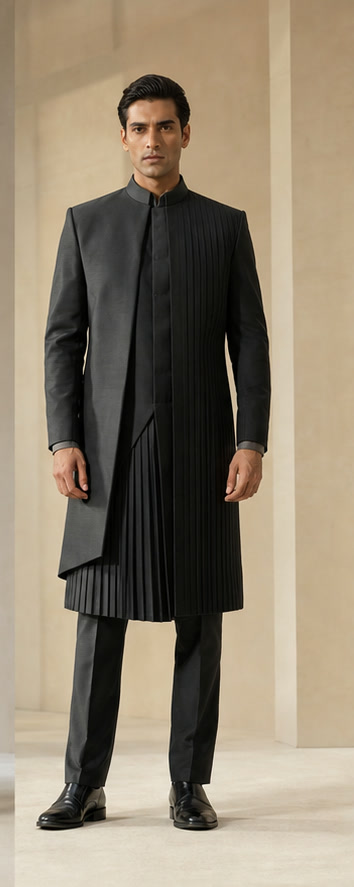 Graphite pleated contemporary coat