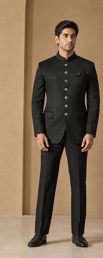 Charcoal black Jodhpuri suit