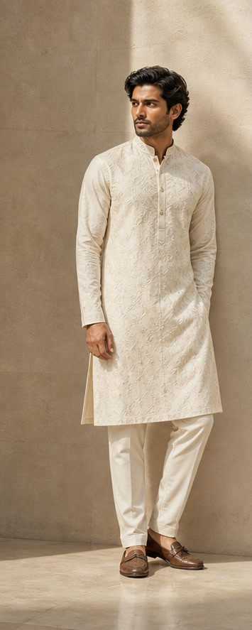 Ivory embroidered modern kurta