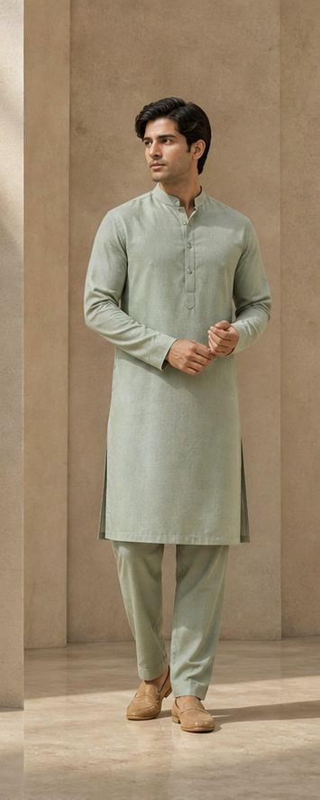 Sage green minimal kurta set