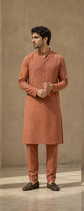 Terracotta textured kurta set