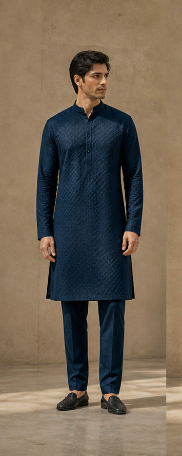 Midnight blue tonal kurta