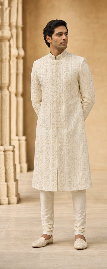 Pearl ivory embroidered sherwani