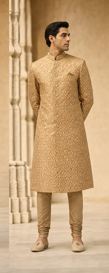 Antique gold geometric sherwani