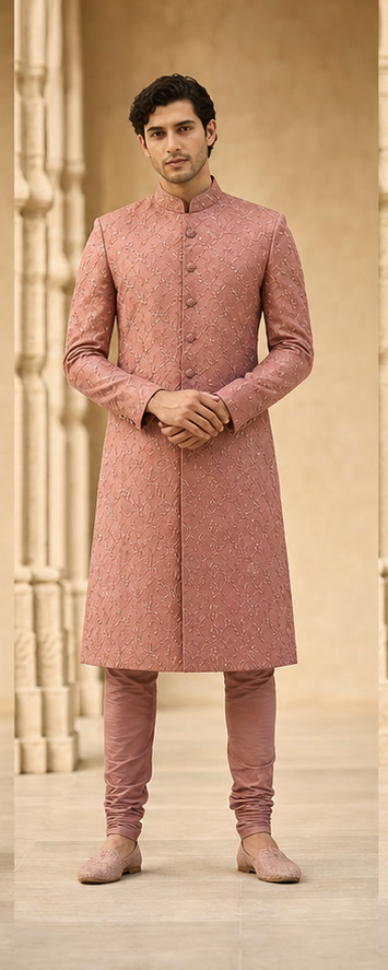Dusty rose embroidered sherwani