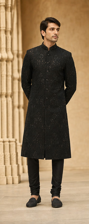 Midnight black embellished sherwani